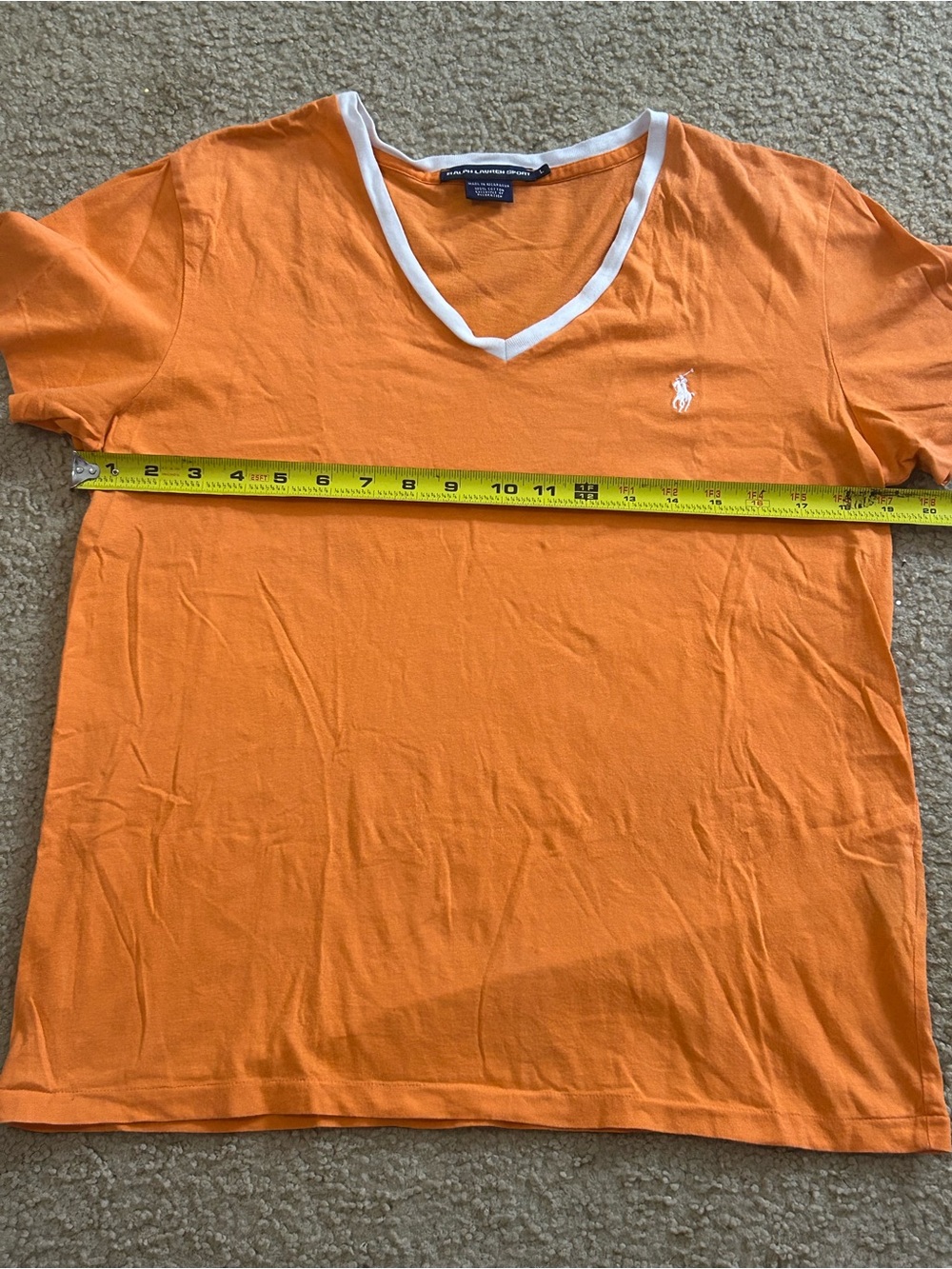 Ralph Lauren Sport Women’s Large Orange V Neck Short Sleeve Pony Logo T Shirt - Picture 5 of 7